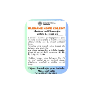 Hledáme kvalifikovaného učitele pro 2. st.  ZŠ