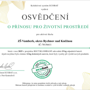 OSVĚDČENÍ PRO ŠKOLU - RECYKLOHRANÍ