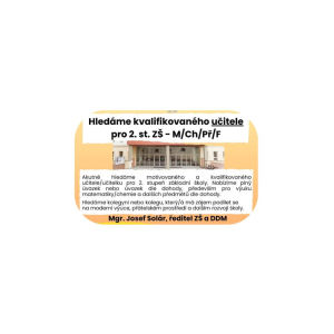 Hledáme kvalifikovaného učitele pro 2. st. ZŠ - M/CH/Př/F